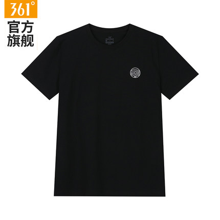 361运动T恤男装2026夏季新款透气宽松休闲短袖上衣黑色圆领短t男