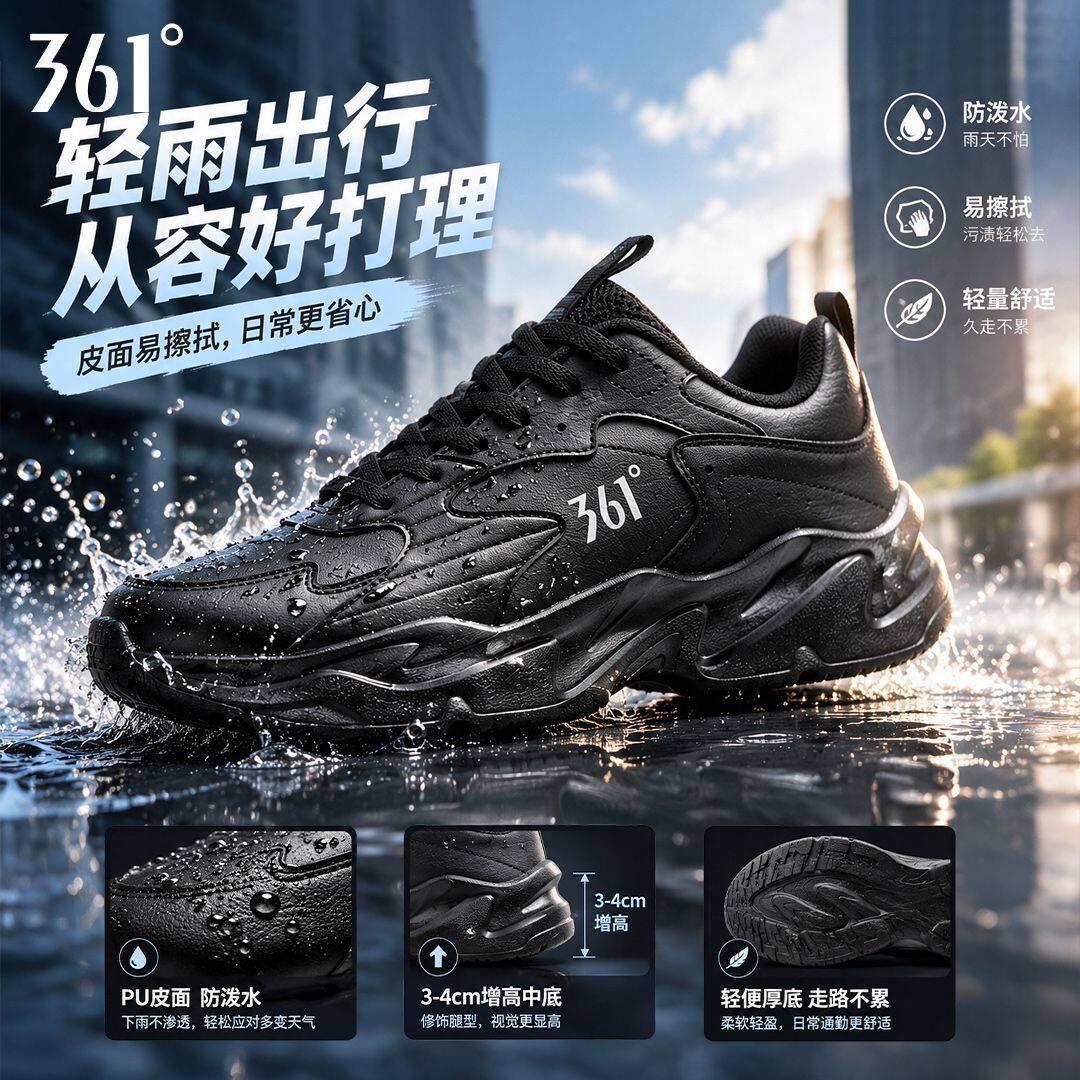 361运动鞋男鞋皮面防水跑步鞋
