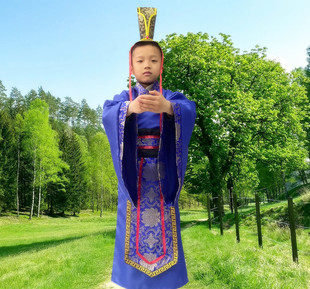 男童唐装汉服春秋女孩诸葛亮三国演义刮骨疗伤关羽张良演出服古装