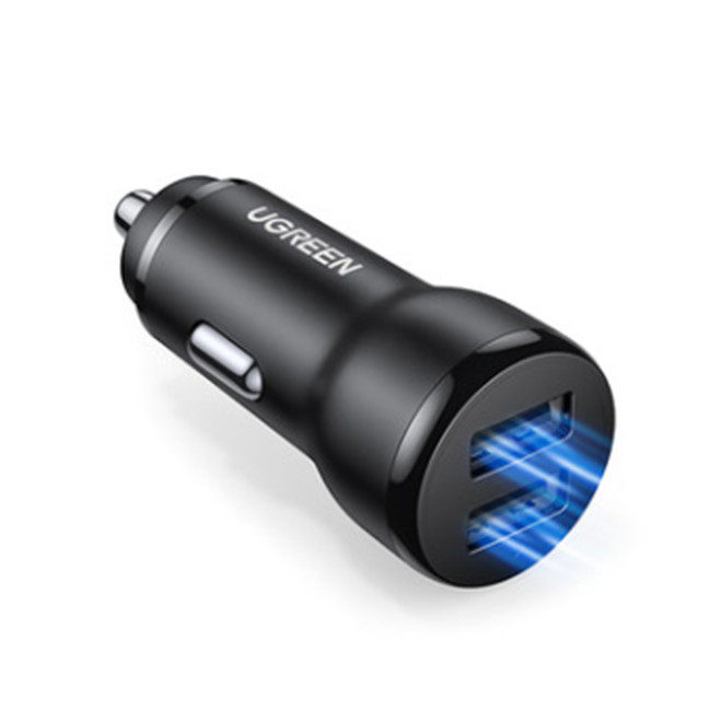 绿联60710车载充电器黑色双USB接口15.5W 小白盒CD215车充
