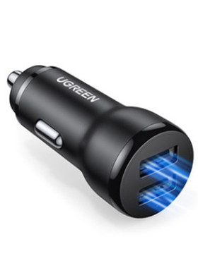 绿联60710车载充电器黑色双USB接口15.5W 小白盒CD215车充