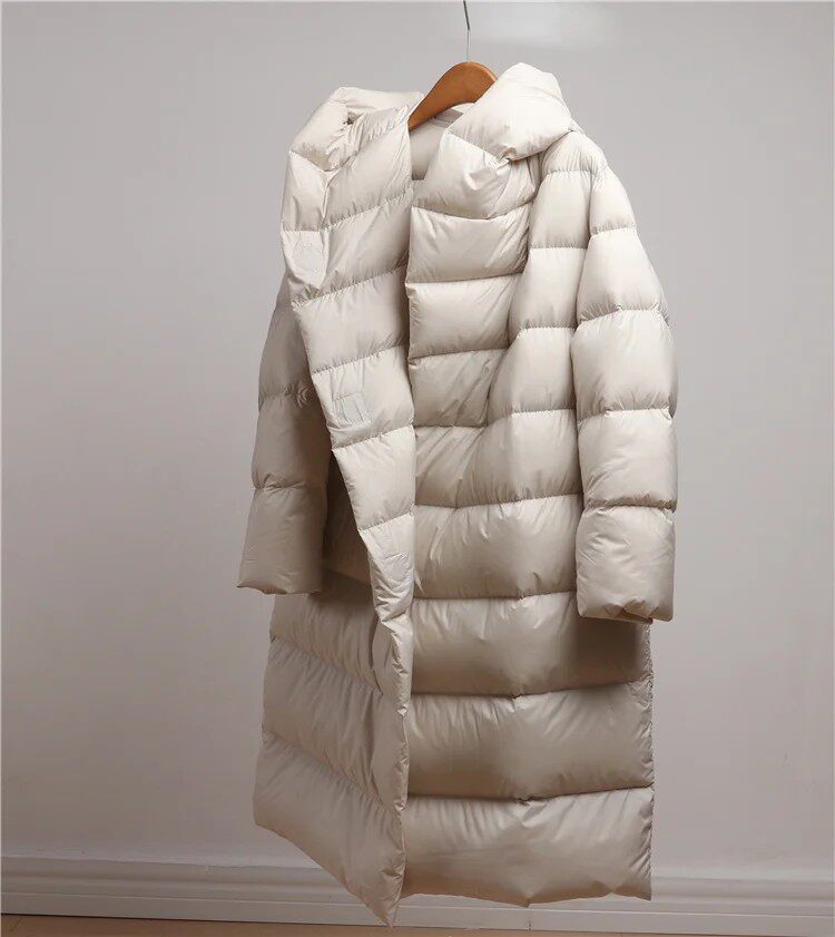 撤柜甩货简约超轻暖90鹅绒2025连帽长款面包行走的被子羽绒服女