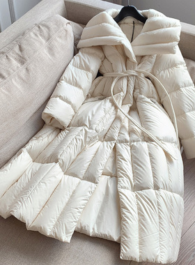 撤柜甩货设计轮廊白色白鹅绒服加厚长款立领收长款腰羽绒服女款
