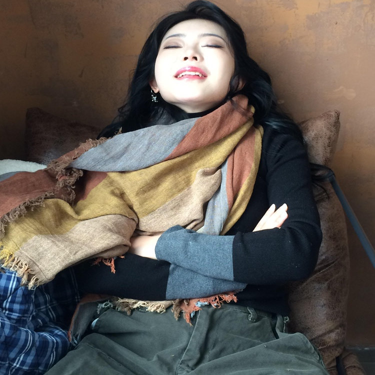 县城文学拼色亚麻围巾秋冬女围脖