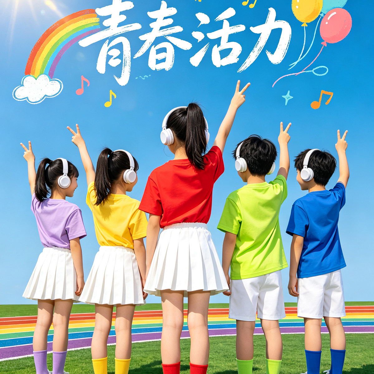 儿童彩色t恤班服短袖小学生毕业照糖果六一表演服幼儿园亲子套装