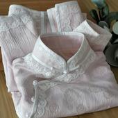 长袖 春季 显瘦中长款 年轻少女修身 日常改良人丝提花旗袍粉色 新款