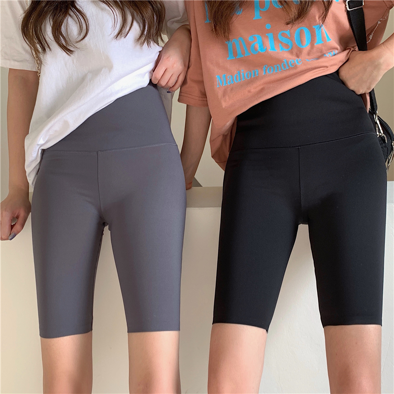 春夏鲨鱼皮打底裤女外穿五分运动骑行短裤高腰弹力紧身黑色健美裤