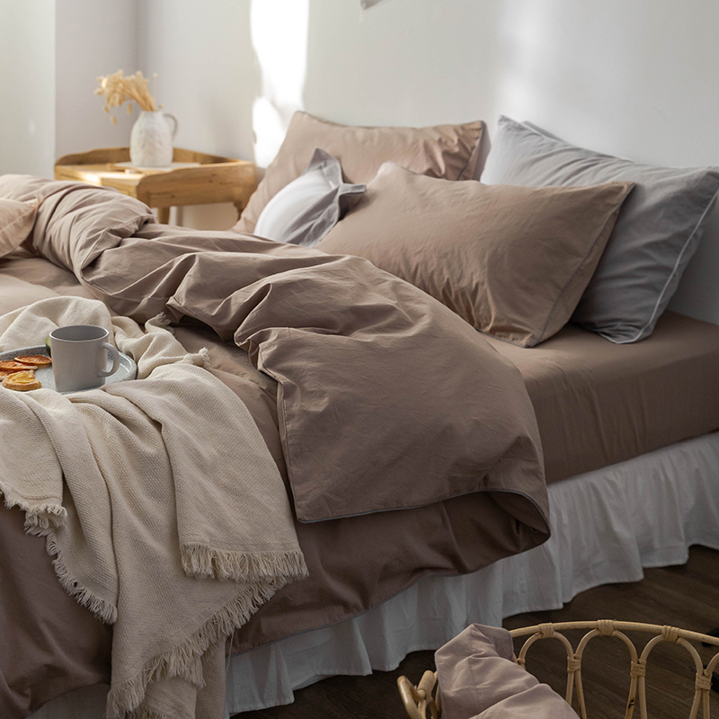简约全棉素色床上四件套ins风北欧纯色纯棉1.5米床被套床单三件套