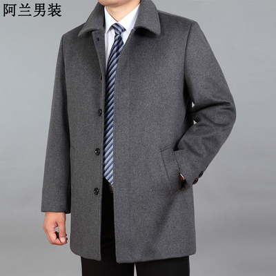 中老年秋冬男士夹克外套上衣加厚爸爸装加肥加大羊绒羊毛呢子大衣