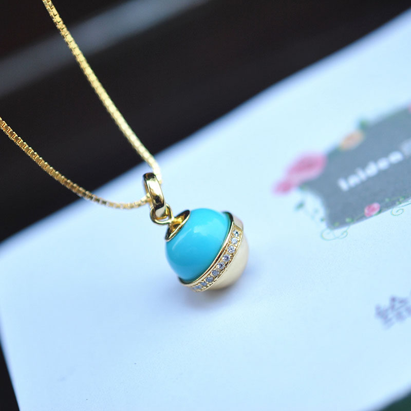 잠자는 숲속의 미녀. 천연 청록색 벨 펜던트  도금 18K 골드 목걸이 귀여운 작은 벨 펜던트