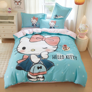 KITTY儿童床上四件套纯棉公主女孩库洛米三件套0.9床笠1.35 HELLO