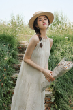 文艺气质高级感连衣裙2023新款女夏宽松长裙海边度假挂脖仙女裙仙，女装连衣裙，Mushroom