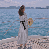 数据好，20号出货，漏背格子连衣裙011-2102-P95K148，女装连衣裙，Mushroom