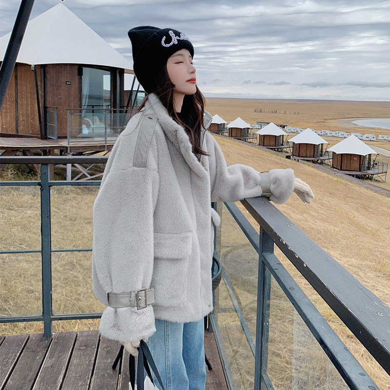 仿水貂毛皮草年轻款毛绒宽松外套女冬2258p185k268,女装短外套,Mushroom