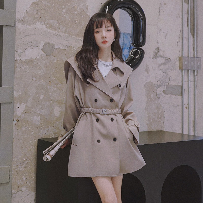 【2023春】7天出货2色中长款收腰风衣011-952-P135-K188,女装风衣,Mushroom