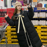 黑色蝴蝶结中长款羽绒服女2024冬季新款韩版学院风宽松白鸭绒外套，女装羽绒服，Mushroom