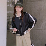 【出货中新款】缎面拼色BF风棒球服外套短款2305P135K188，女装短外套，Mushroom