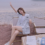 2022夏季白色格子单排扣贴标西装套装280-2230p110k168，女装西装，Mushroom