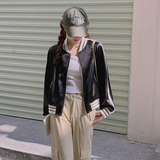 【出货中网红款】缎面拼色BF风棒球服外套短款2305P135K188，女装短外套，Mushroom