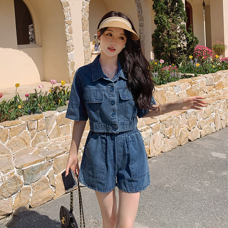 【夏款现货】牛仔两件套学生短裤2277p135k188,女装套装/套裙,Mushroom