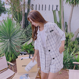 2022夏季白色格子单排扣贴标西装套装280-2230p110k168，女装西装，Mushroom