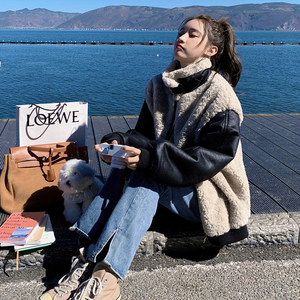 加厚羊羔毛外套女冬2024新款短款小个子立领休闲宽松炸街机车上衣图片