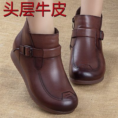 真皮妈妈棉鞋女冬加绒加厚雪地靴