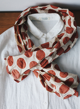 【时舟】红圆点 黑圆点 纯棉盐缩 秋冬季薄款 小号围巾