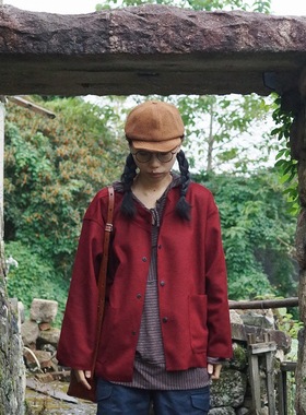 【时舟】安可拉红意大利顺毛羊毛 冬季粗裁边保暖圆领双兜上衣