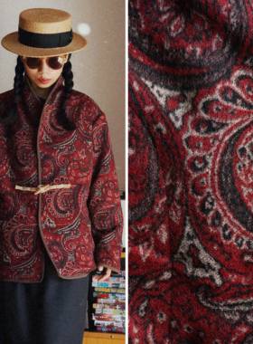 【时舟】红色腰果花羊绒羊毛粗花呢中性木扣款 果领保暖上衣外套