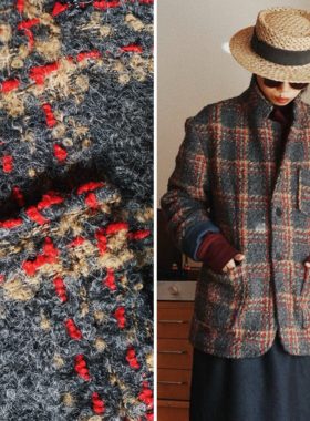 【时舟】红黄灰杂色圈圈立体编织羊毛 冬季中性经典西装毛呢外套