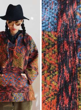 【时舟】彩色条纹羊毛 男女同款Baja 宽松套头带帽冬季巴哈上衣