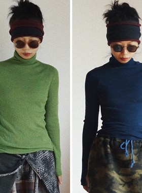 【时舟】美利奴蓝色和黑色羊毛 肌理绿色棉羊毛 冬季保暖打底毛衣