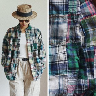 【时舟】patchwork 进口彩色格子纯棉拼布 马德拉斯格纹长袖衬衣
