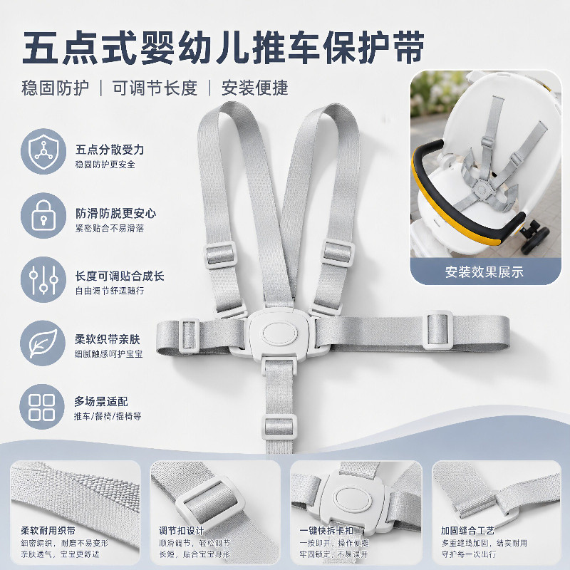 婴儿车安全带宝宝五点式固定器2026新款儿童餐椅配件安全结实牢固图片