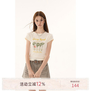 猫酱紫 椰树T恤女2026夏季新款流行修身上衣好看休闲风印花短袖