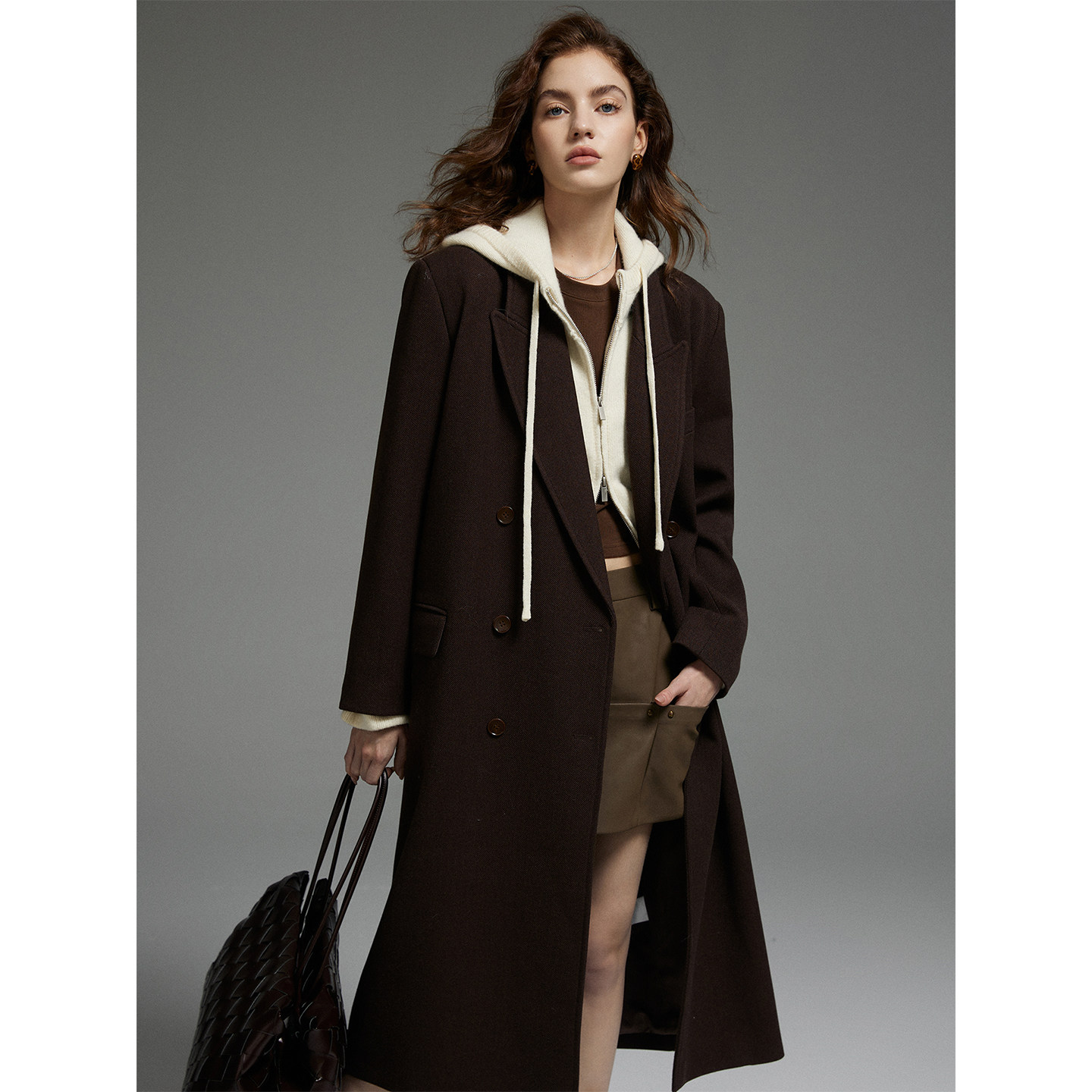 猫酱紫 三色高级感长款西装领大衣女气质通勤百搭毛呢外套