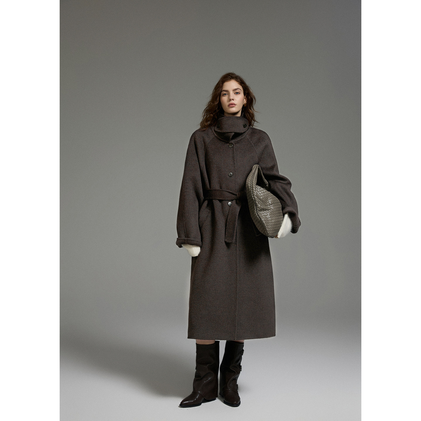 猫酱紫双面呢外套/立领斜纹毛呢大衣