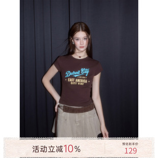 猫酱紫 美式辣妹修身短袖T恤/七分工装裤（含腰带）