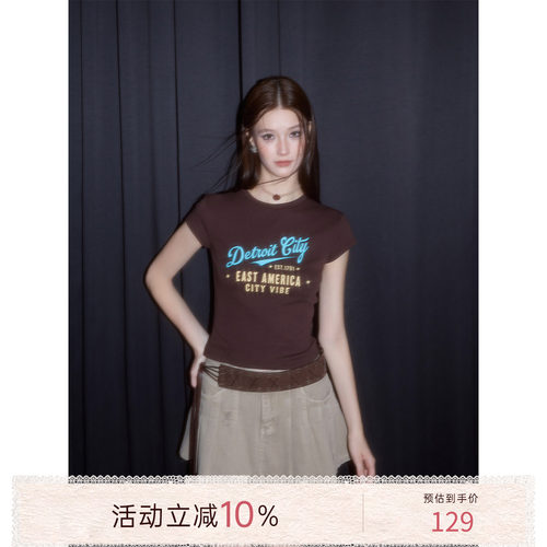 猫酱紫 美式辣妹修身短袖T恤/七分工装裤（含腰带）