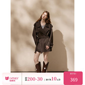 高级感宽松收腰翻领外套 质感廓形风衣女春季 猫酱紫 短款