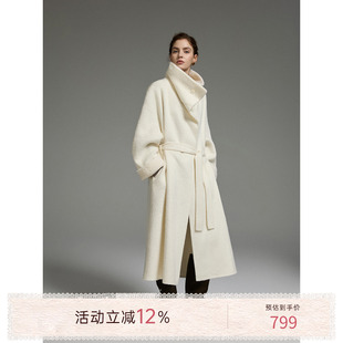 猫酱紫气质圈圈毛领毛呢大衣女秋冬高级感绵羊毛双面呢长款外套