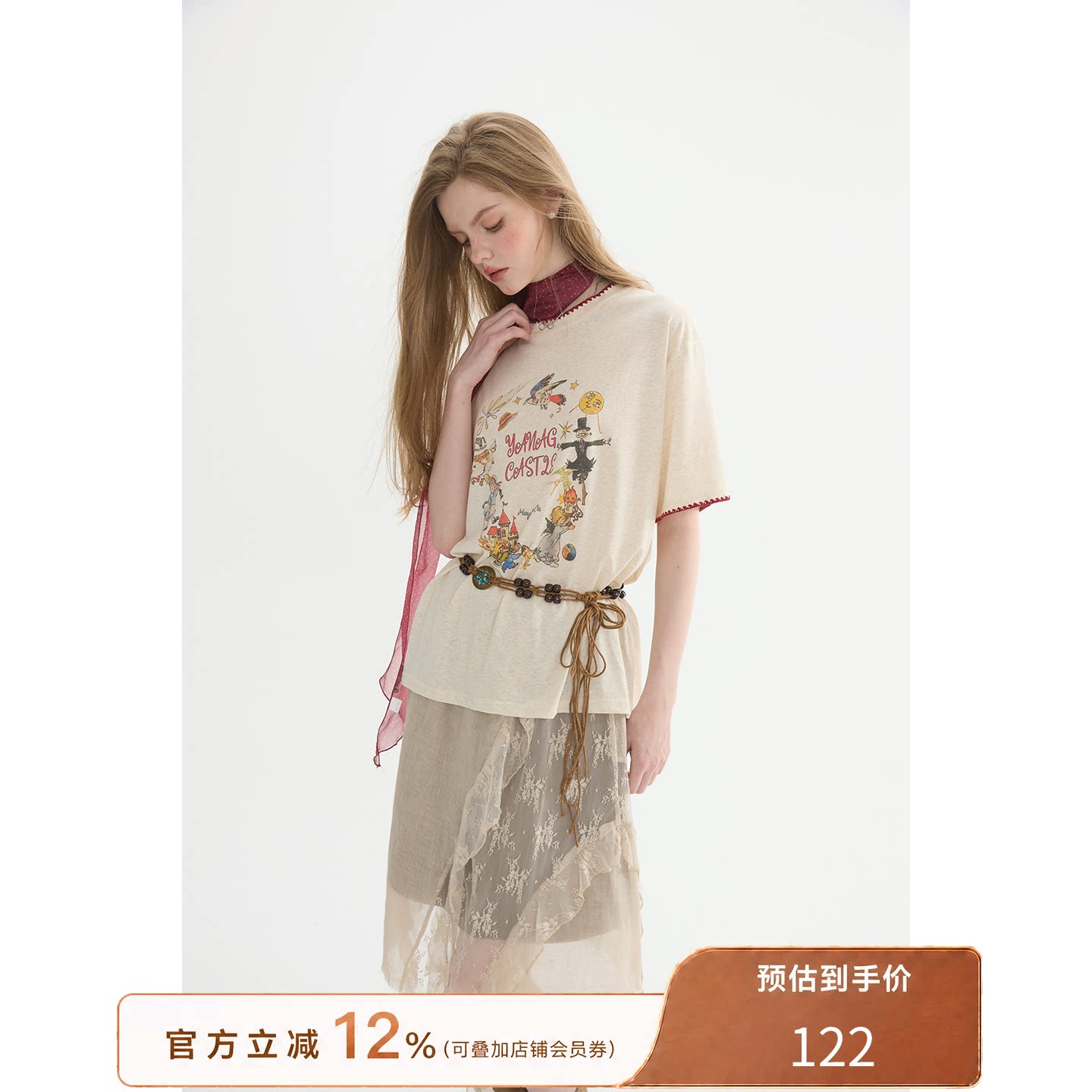 猫酱紫 卡通T恤女夏季新款好看流行宽松上衣圆领印花复古风短袖图片