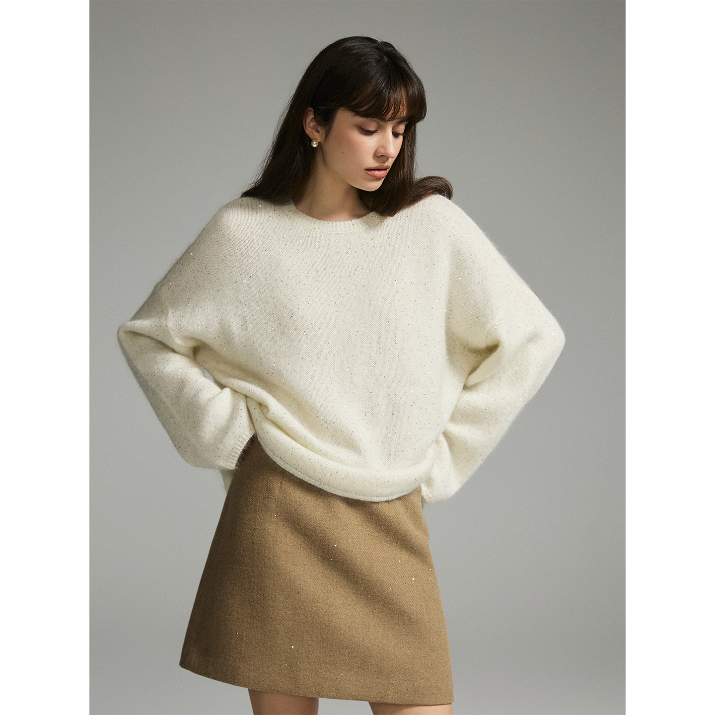 猫酱紫 亮片毛衣女设计感小众圆领长袖氛围感针织上衣