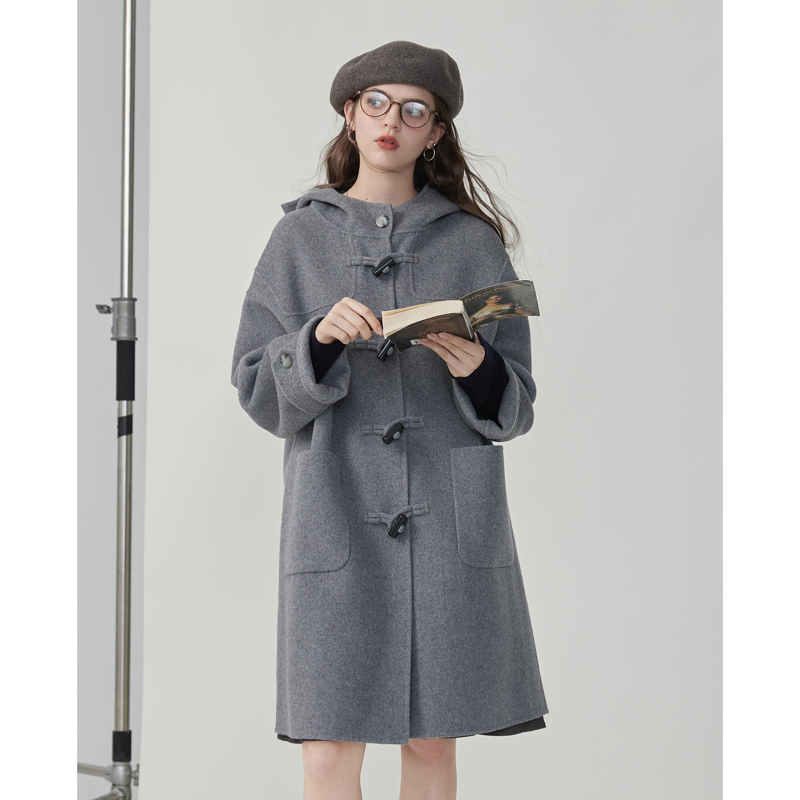 猫酱紫羊毛双面呢大衣