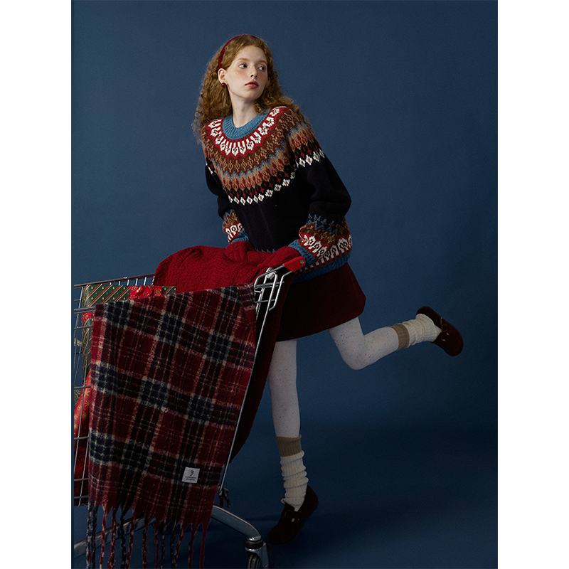 猫酱紫氛围感费尔岛毛衣女秋冬