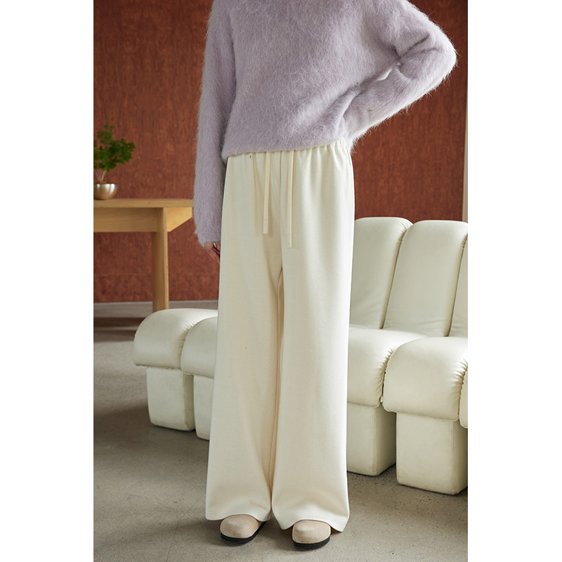 【限时好价】猫酱紫 羊毛阔腿裤高腰显瘦百搭休闲抽绳垂感拖地裤