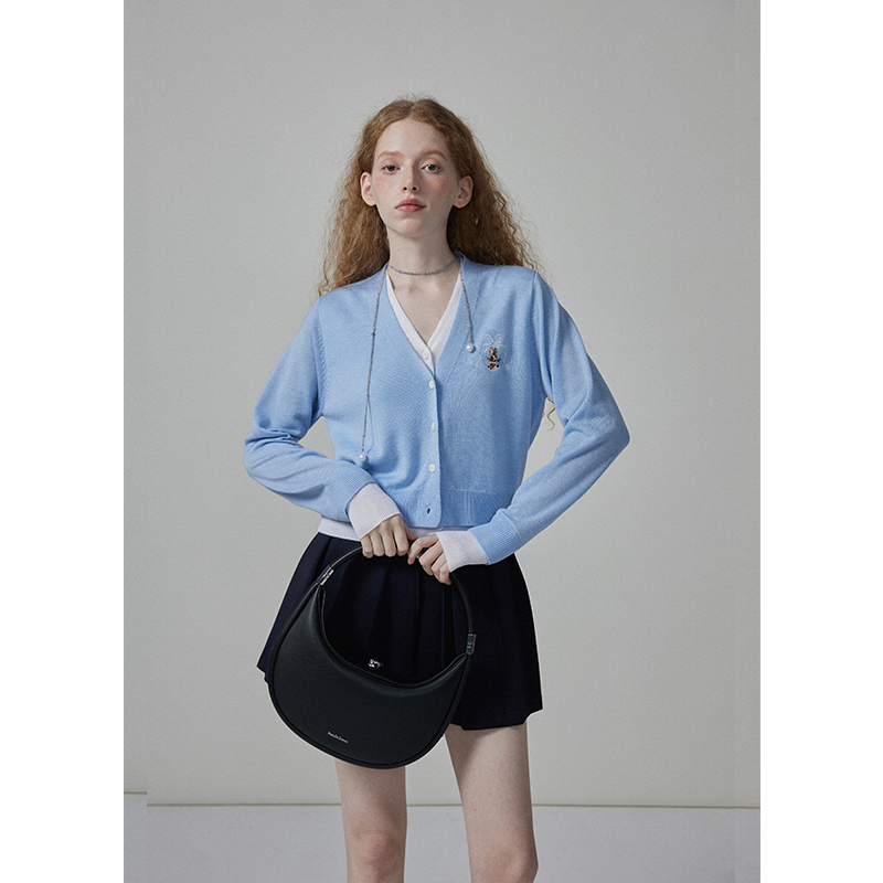 猫酱紫假两件针织开衫/蓬蓬裙/牛仔裤