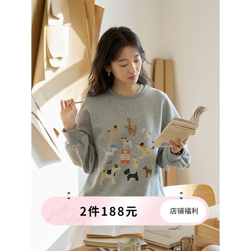 猫酱紫宽松复古印花卫衣