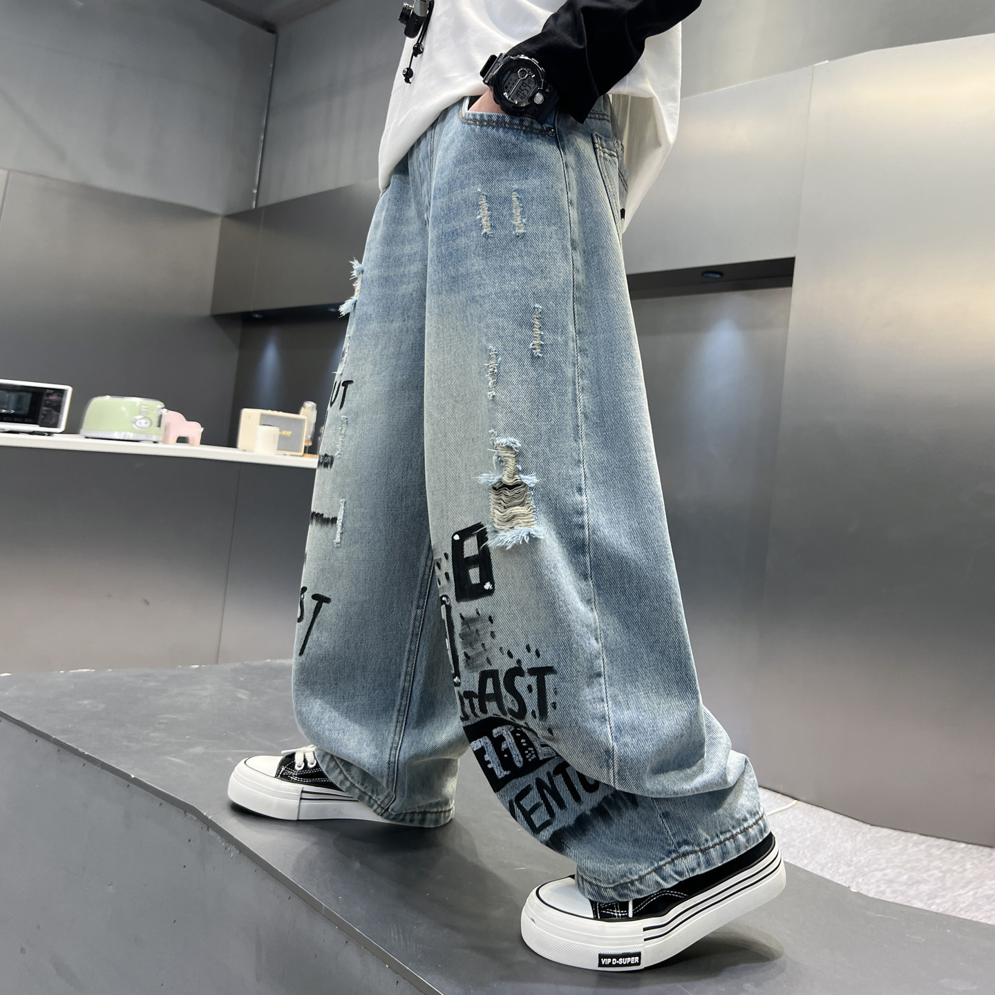 男童破洞牛仔裤春装男孩帅气中大童裤子2026新款春秋炸街休闲长裤